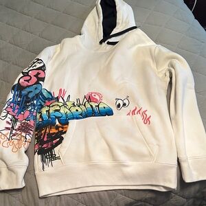 Hollister White Hoodie with Colorful Graphic